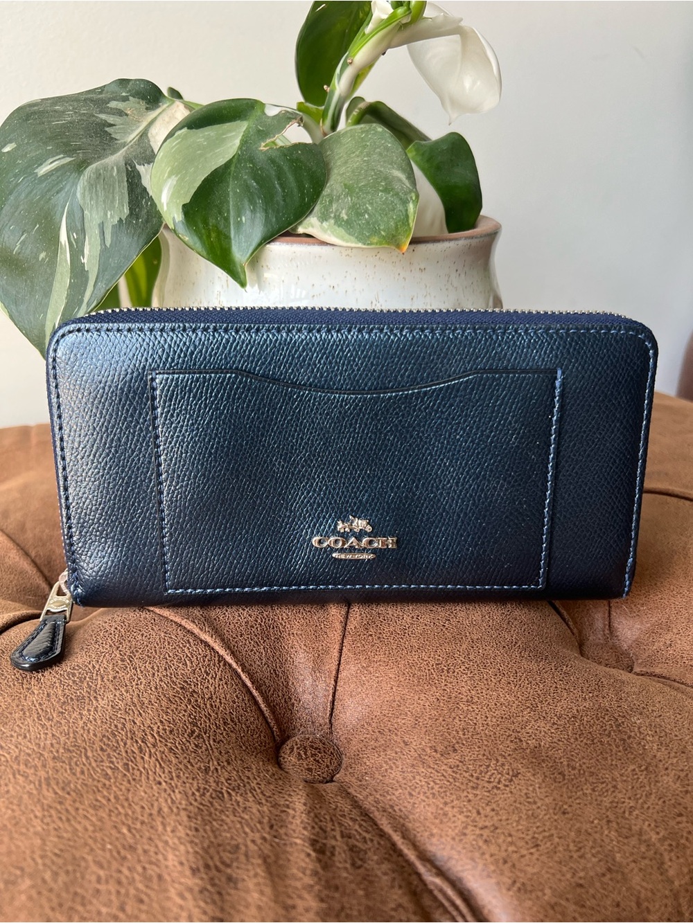 Coach Metallic Navy Zip-Around Wallet Style F54007